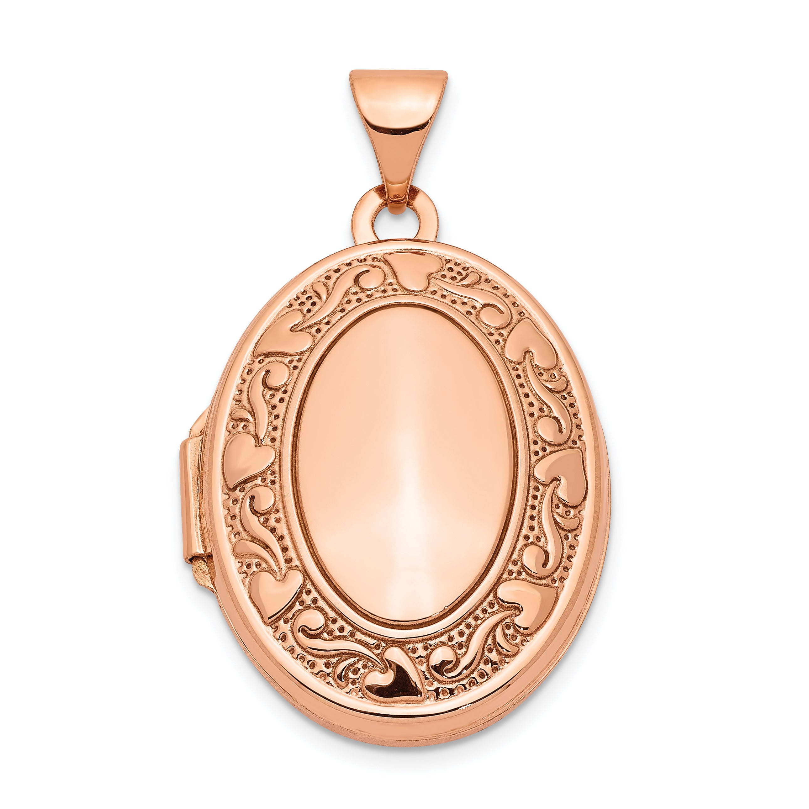 14k Rose Gold Heart Design Border 21mm Oval Locket Main image