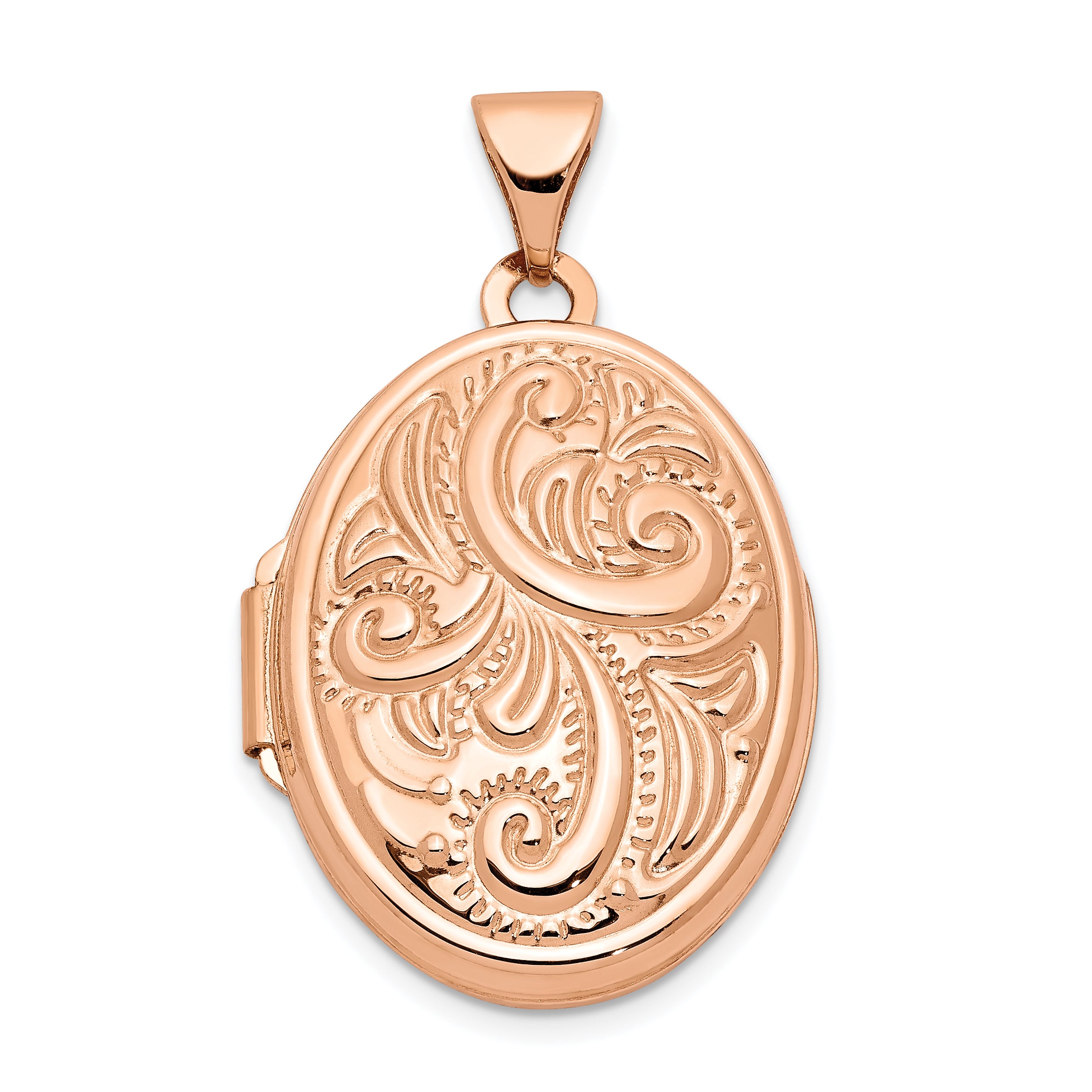 14k Rose Gold Scroll Design 21mm Oval Locket Main image