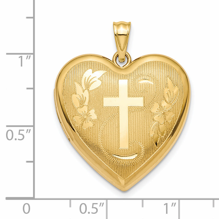 14K 24mm D/C Cross Ash Holder Heart Locket Secondary image
