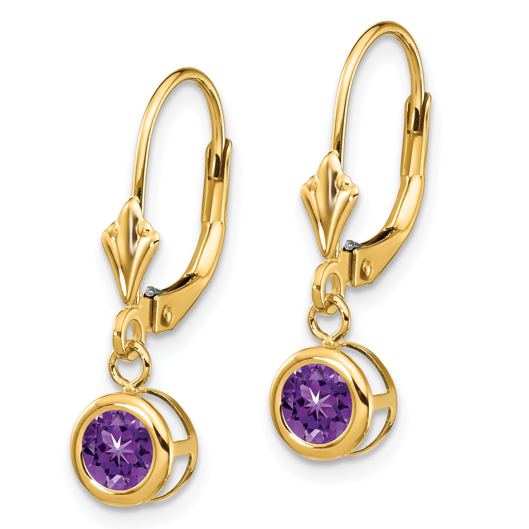 14k 5mm Amethyst Leverback Earring Secondary image