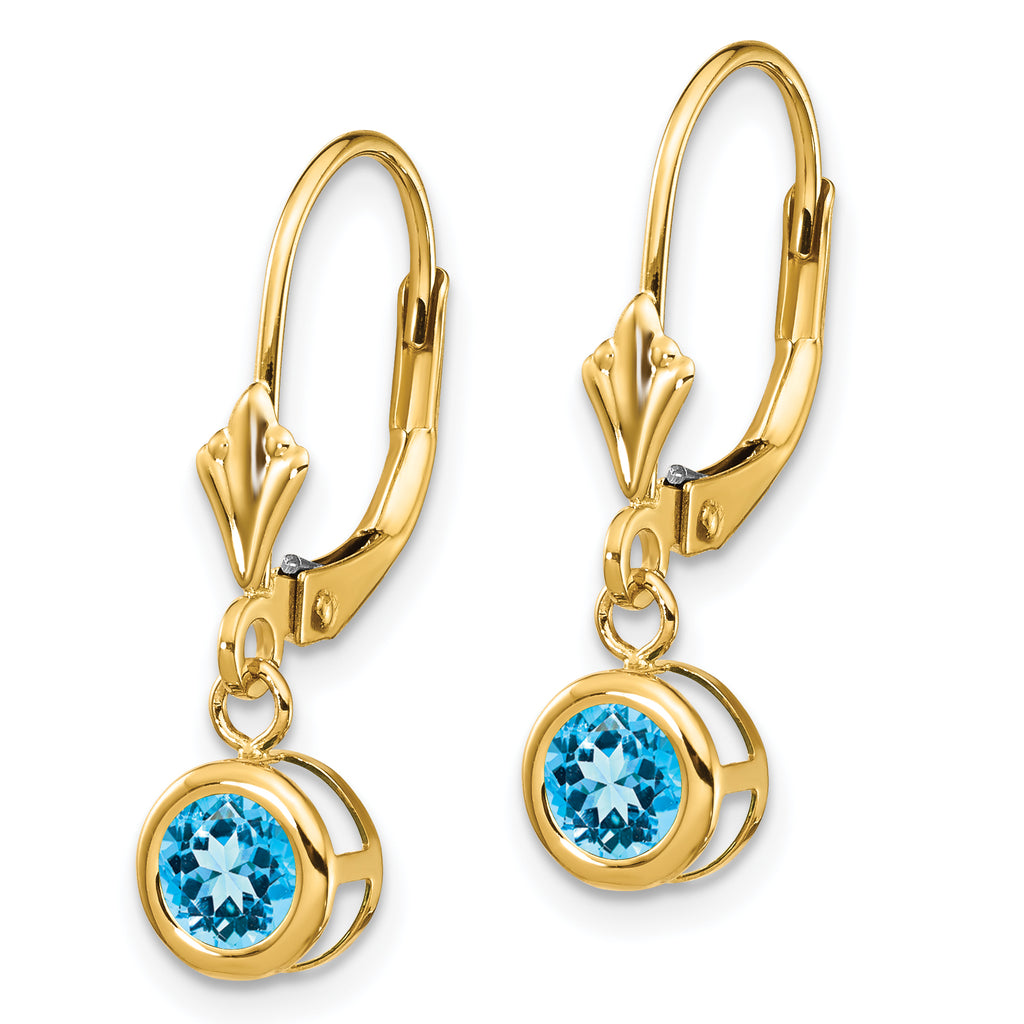 14k 5mm Blue Topaz Leverback Earring