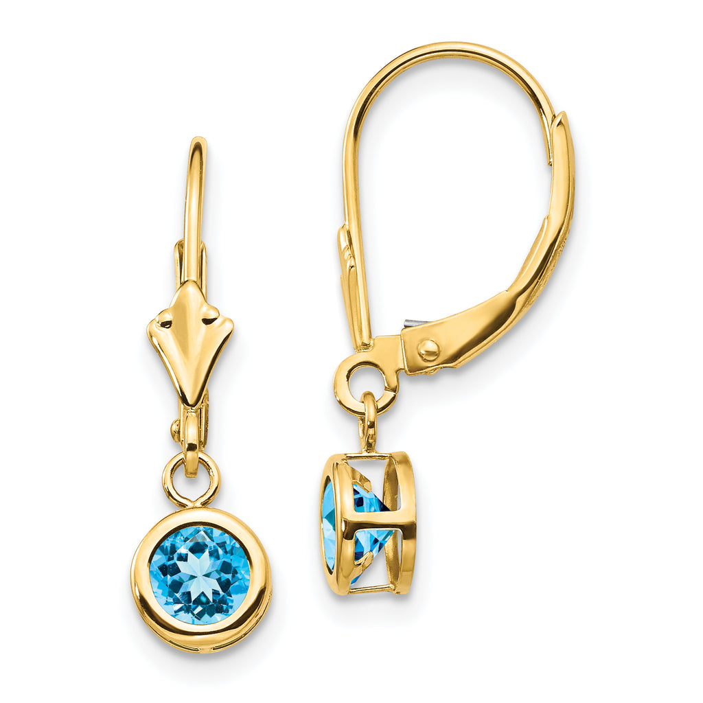 14k 5mm Blue Topaz Leverback Earring