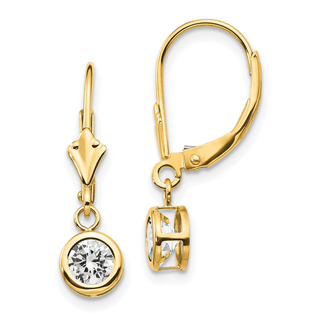 14k 5mm Cubic Zirconia Leverback Earrings