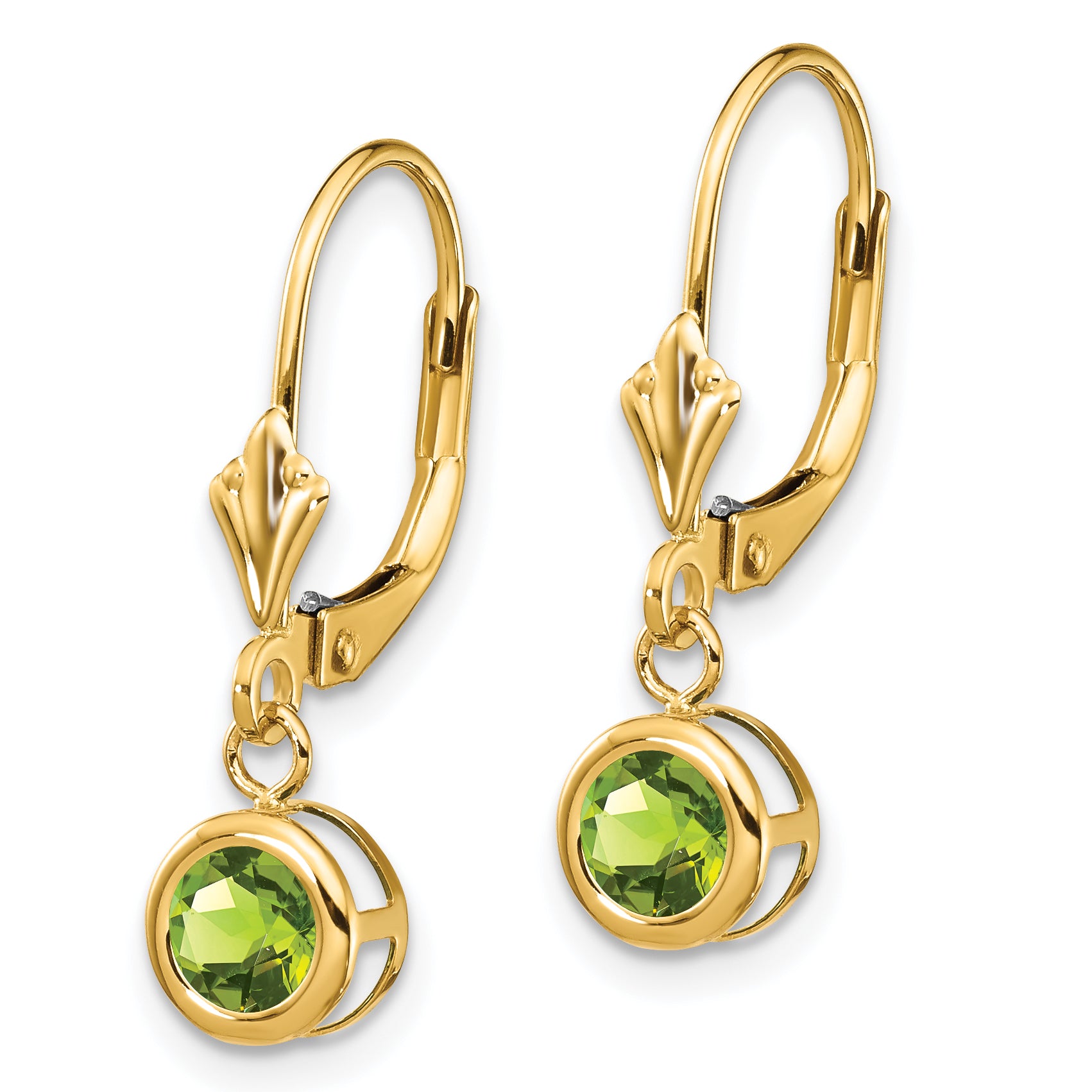 14k 5mm Peridot Leverback Earrings Secondary image