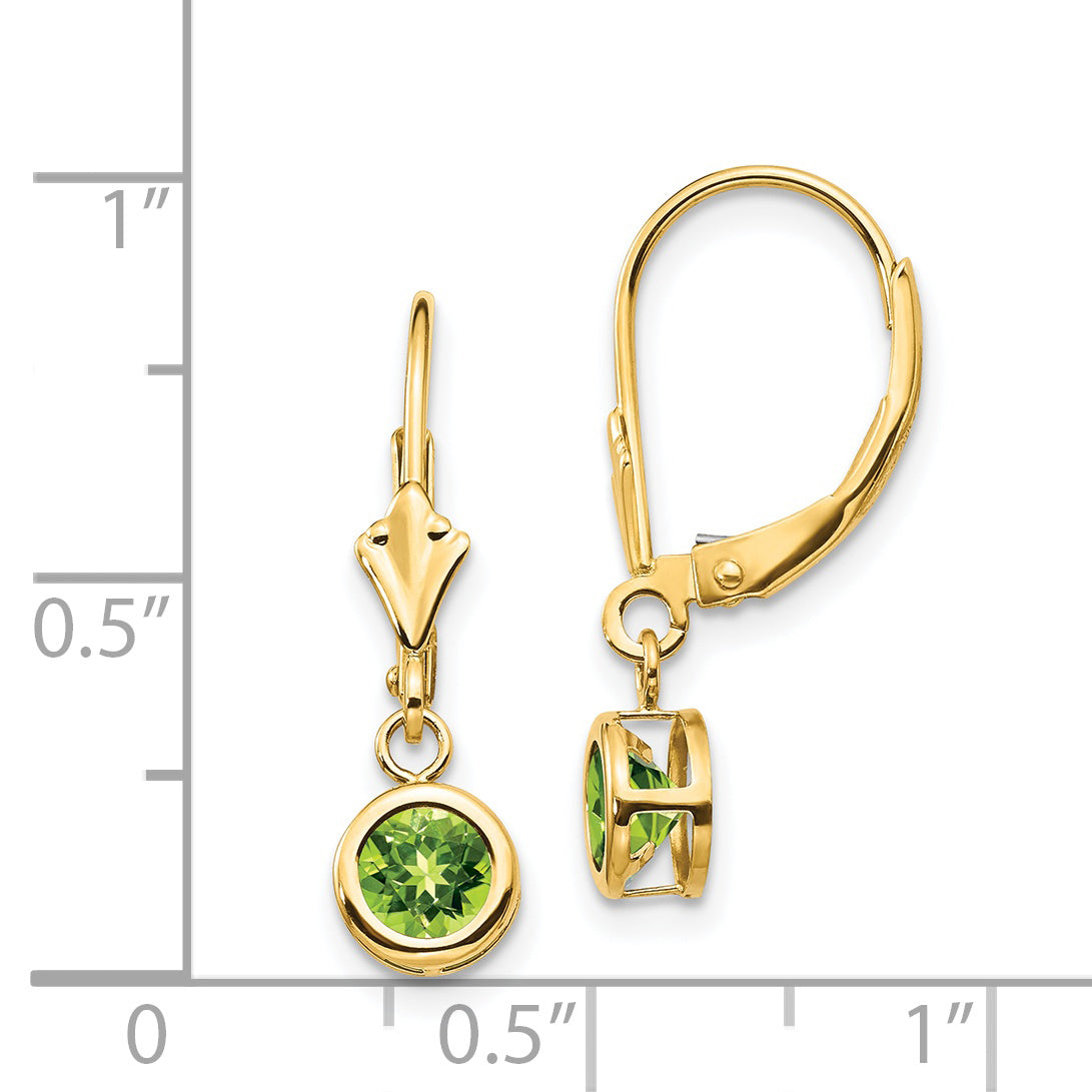 14k 5mm Peridot Leverback Earrings