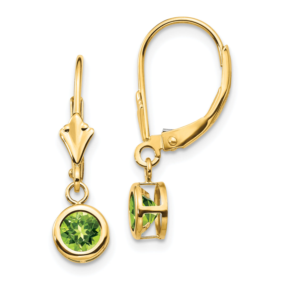 14k 5mm Peridot Leverback Earrings