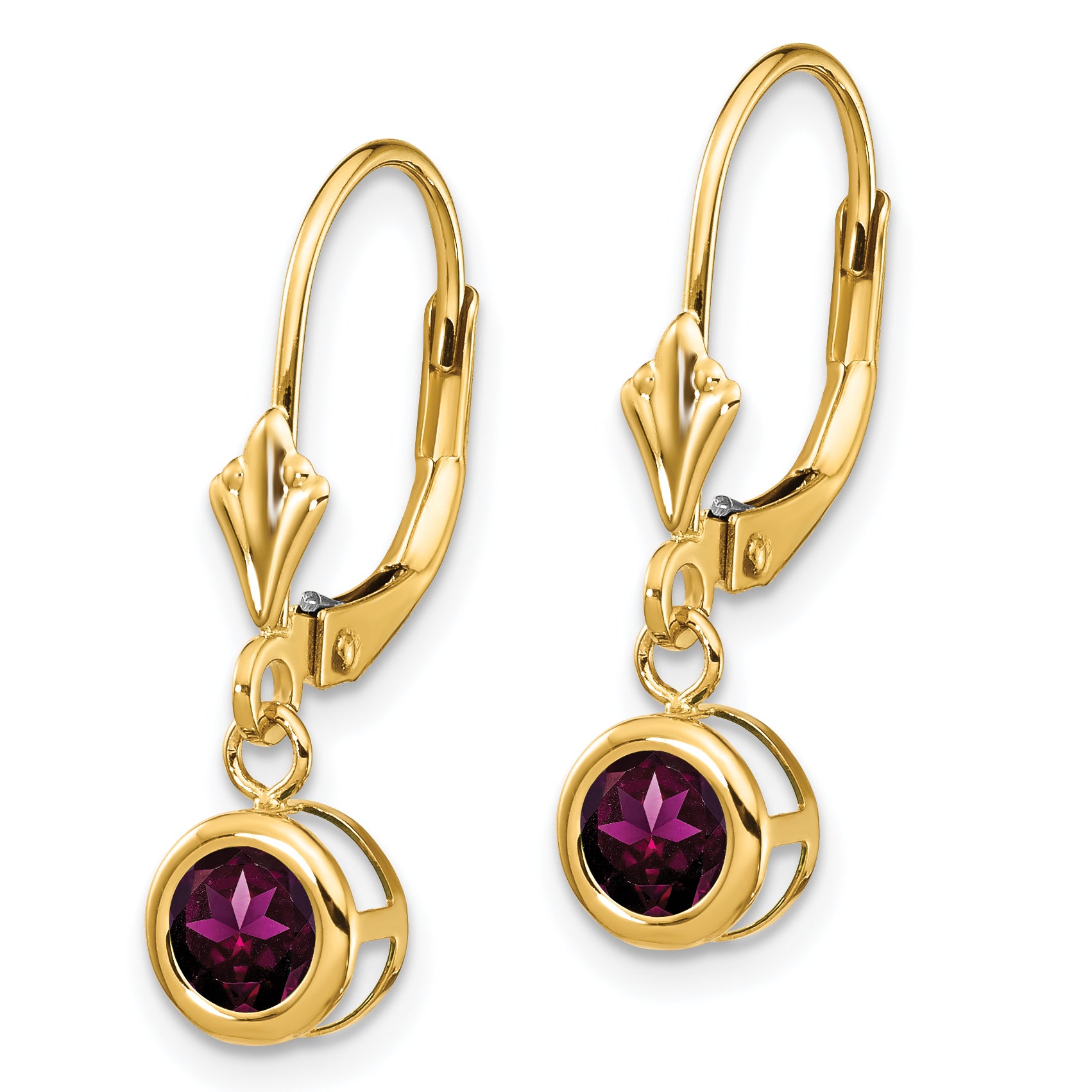 14k 5mm Rhodolite Garnet Leverback Earrings Secondary image