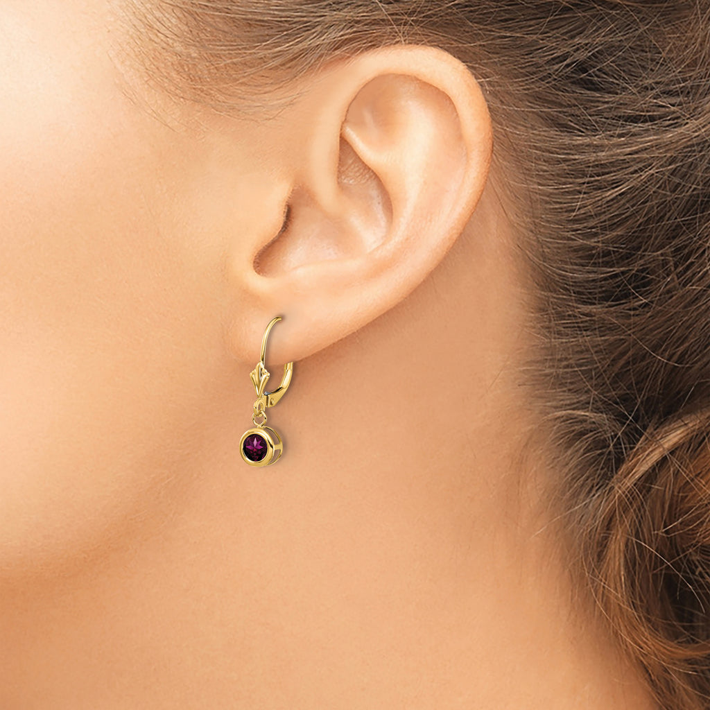 14k 5mm Rhodolite Garnet Leverback Earrings