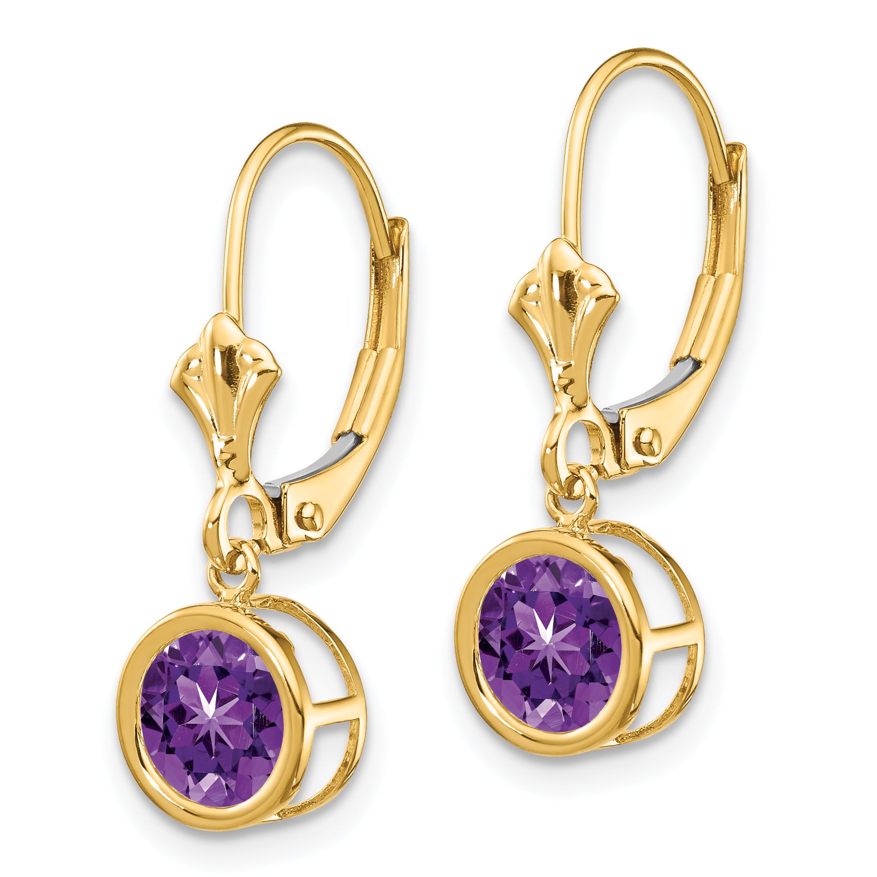 14k 6mm Amethyst Leverback Earrings Secondary image