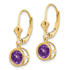 14k 6mm Amethyst Leverback Earrings