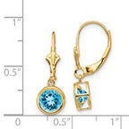 14k 6mm Blue Topaz Leverback Earrings
