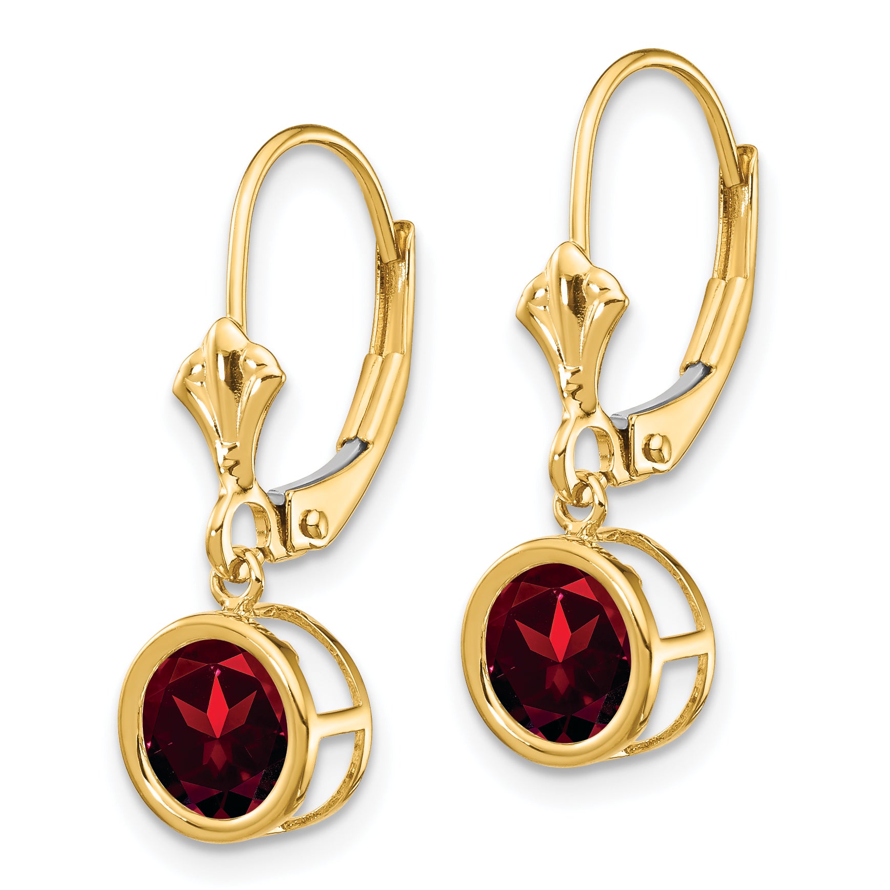 14k 6mm Garnet Leverback Earrings Secondary image