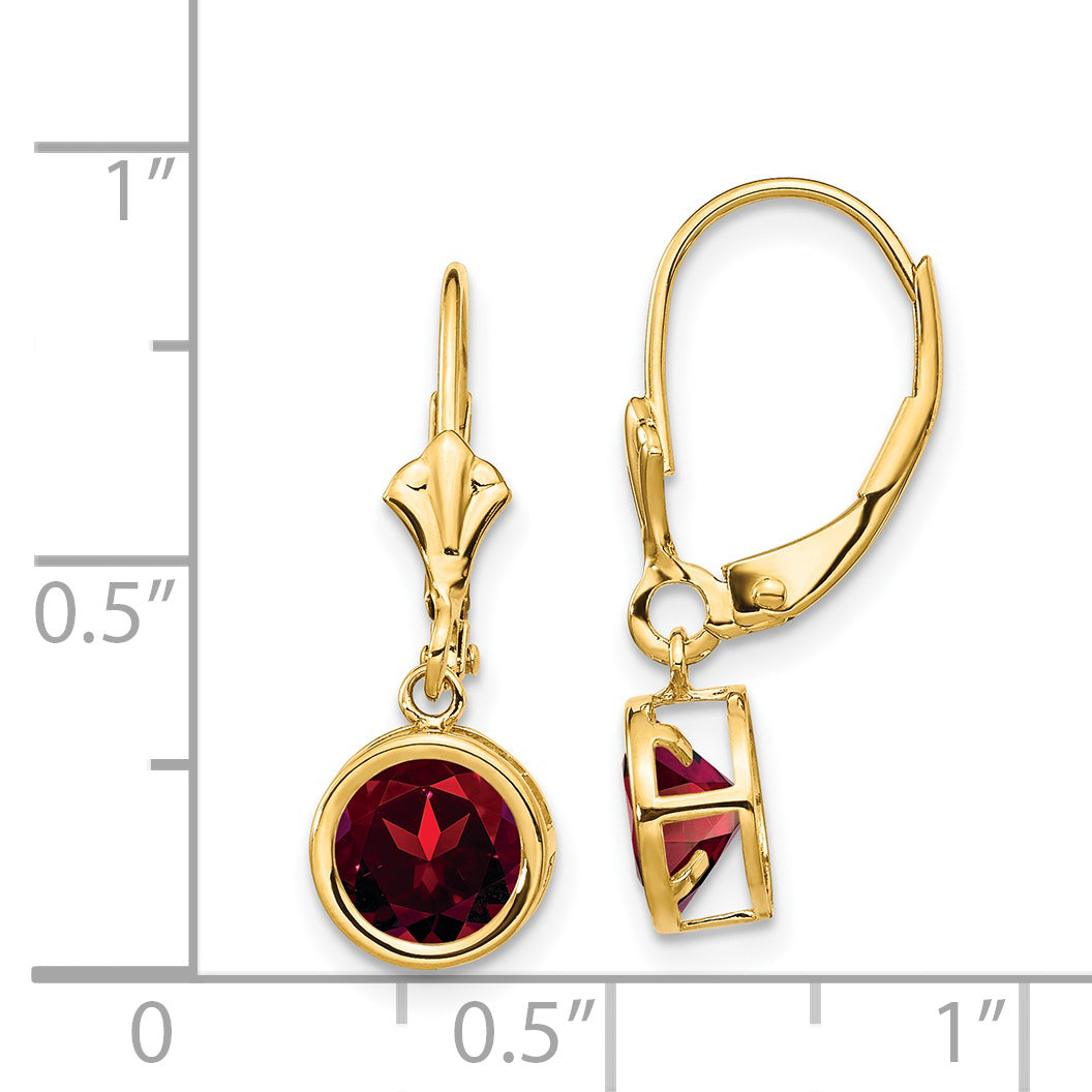 14k 6mm Garnet Leverback Earrings