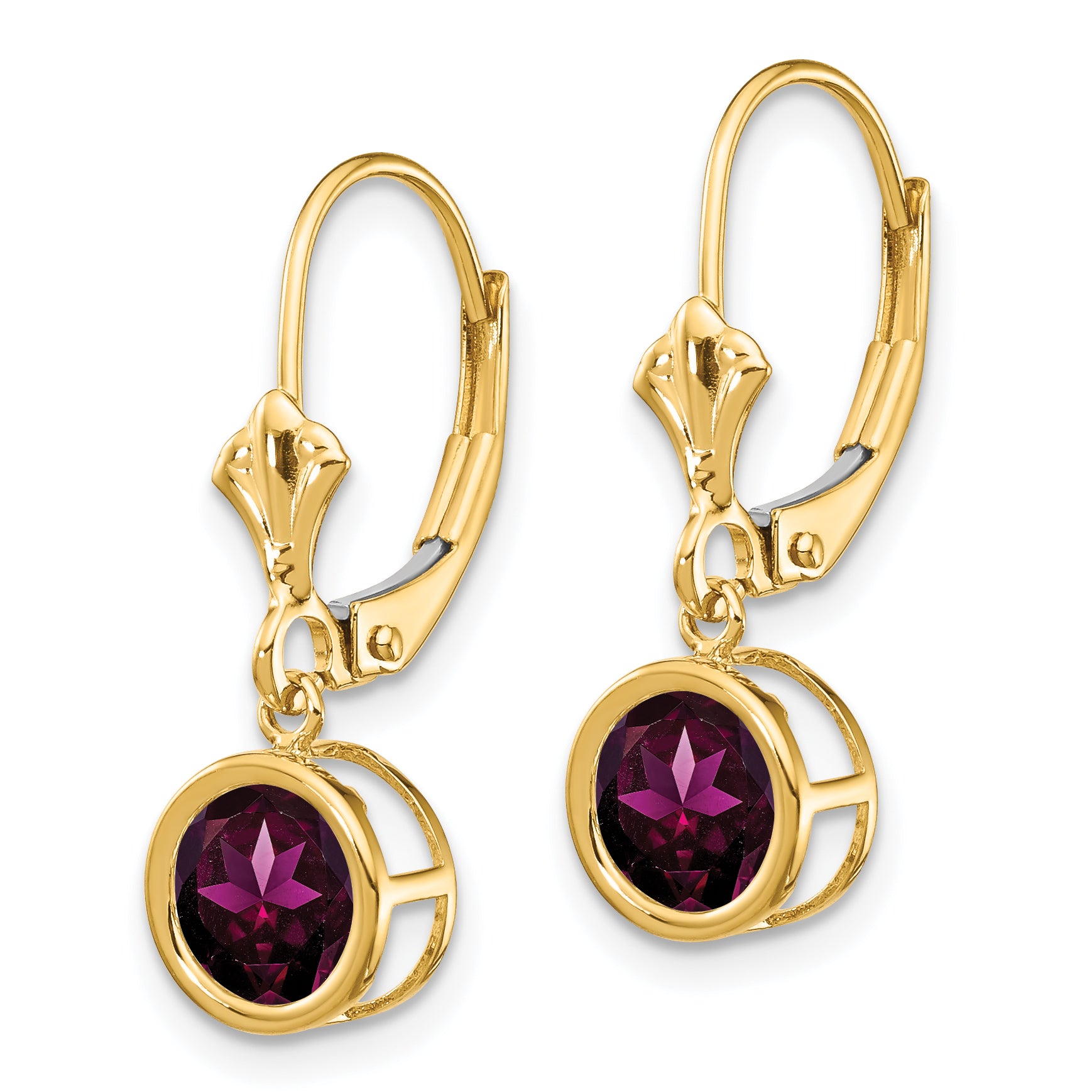 14k 6mm Rhodolite Garnet Leverback Earring Secondary image