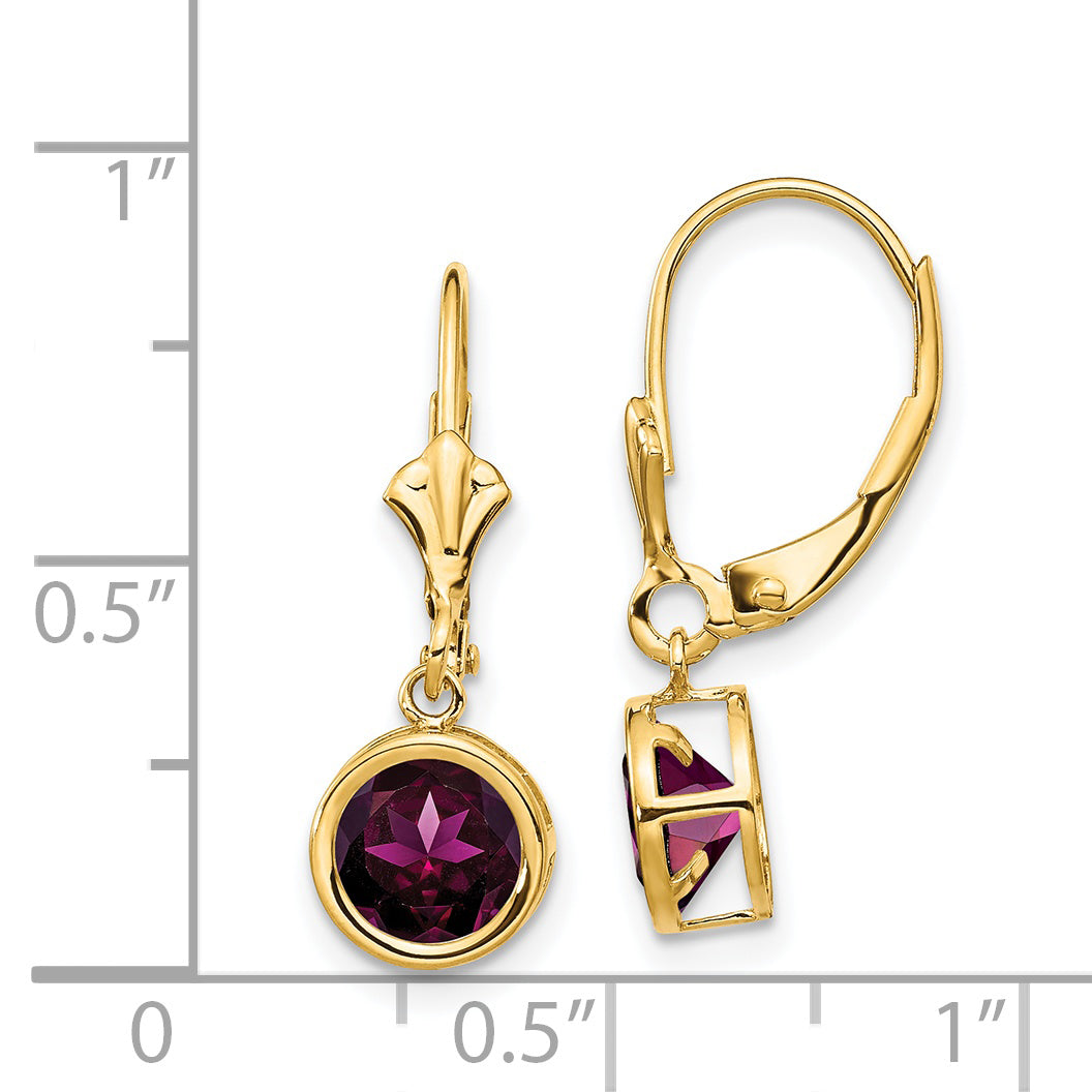 14k 6mm Rhodolite Garnet Leverback Earring