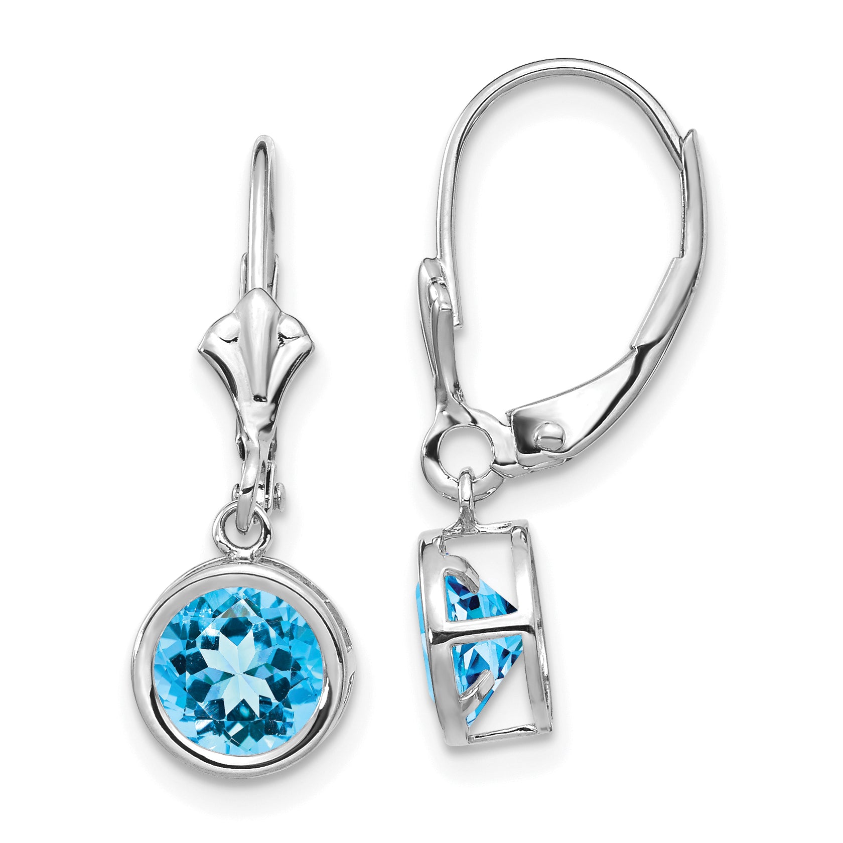 14k White Gold 6mm Blue Topaz Leverback Earrings Main image