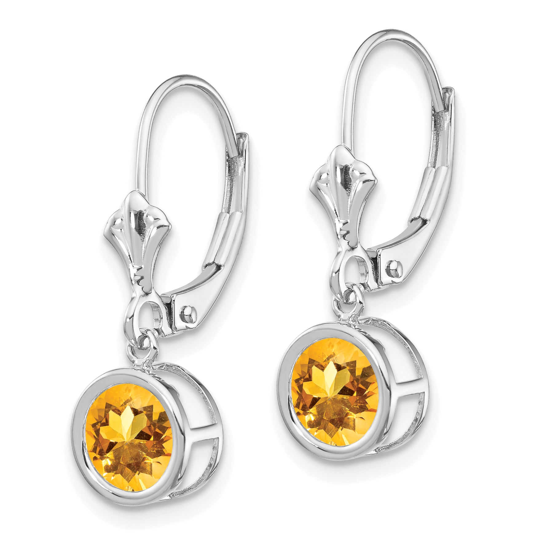 14k White Gold 6mm Citrine Leverback Earrings Secondary image