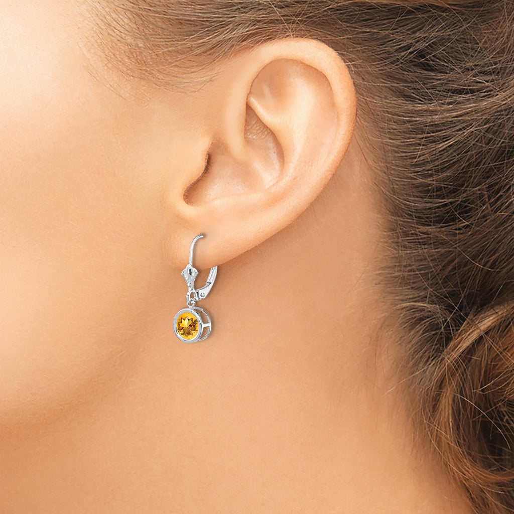 14k White Gold 6mm Citrine Leverback Earrings