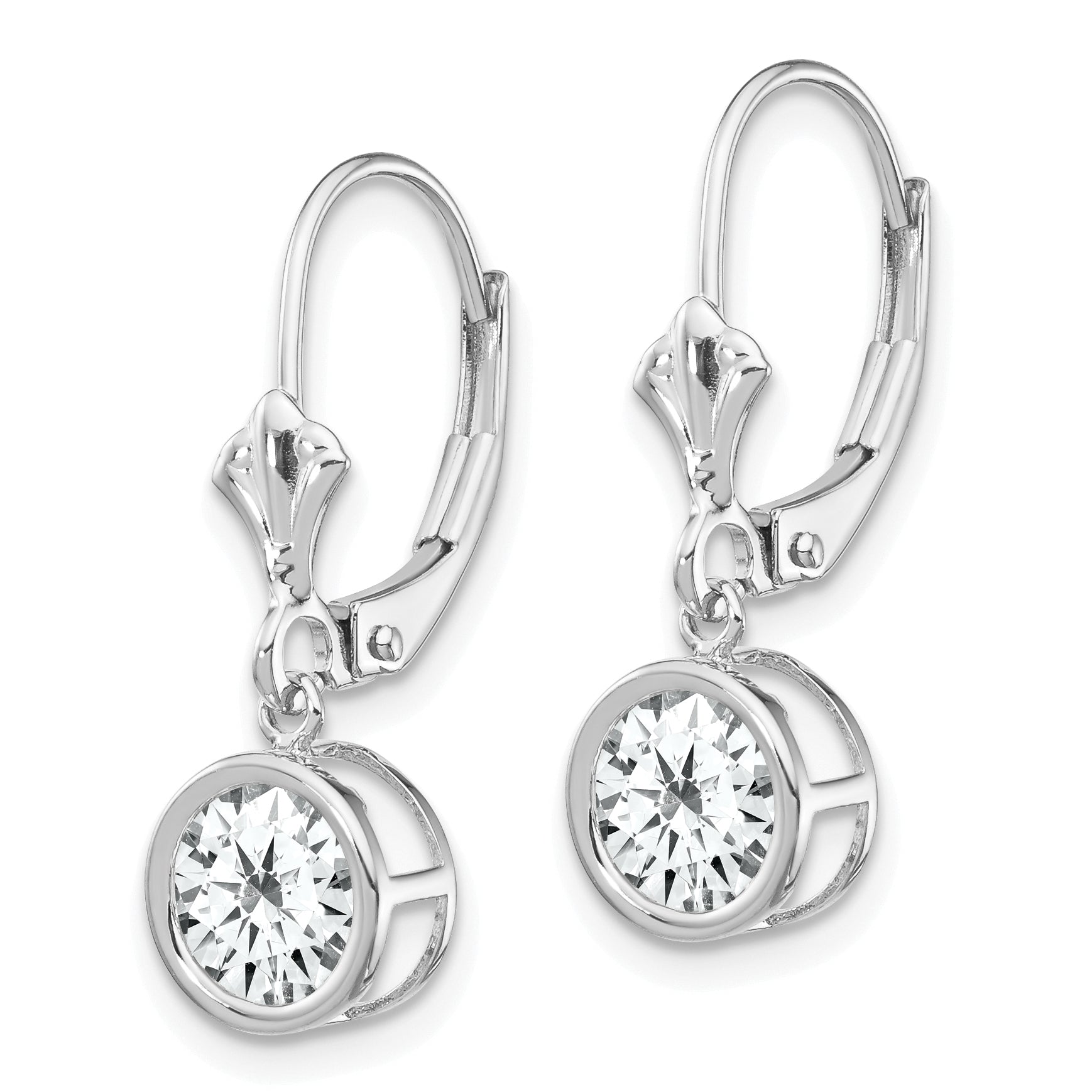 14k White Gold 6mm Cubic Zirconia Leverback Earrings Secondary image