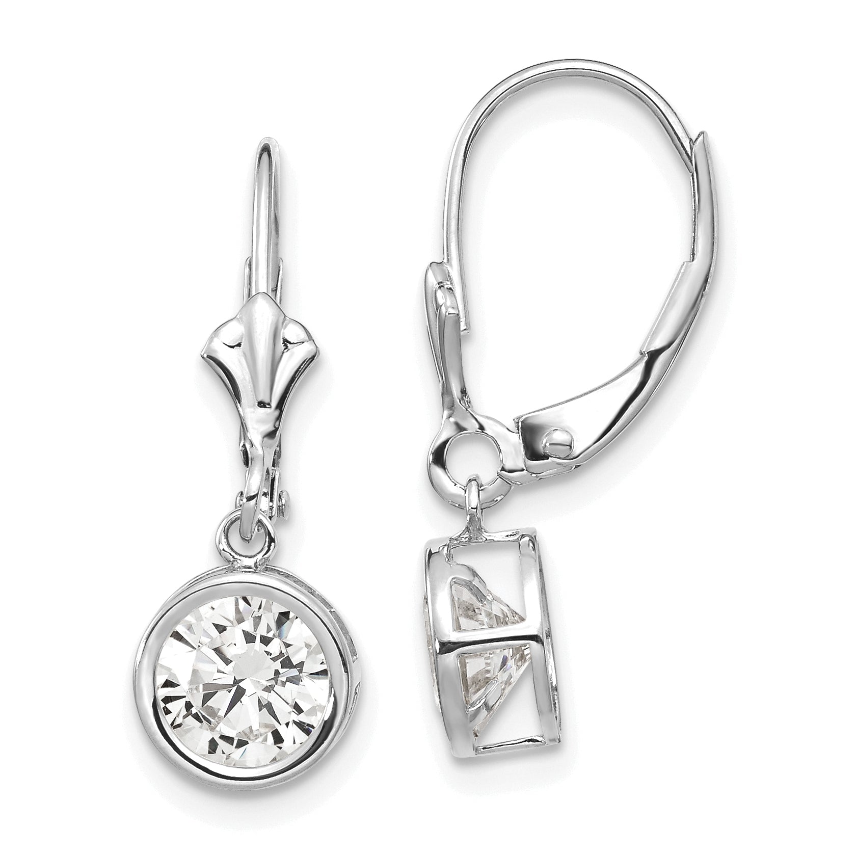 14k White Gold 6mm Cubic Zirconia Leverback Earrings Main image