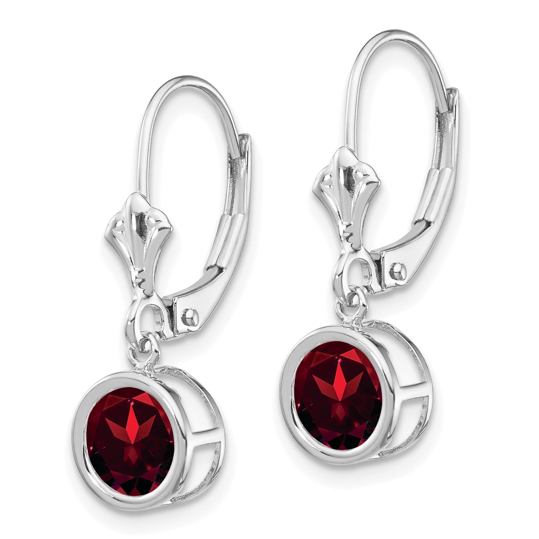 14k White Gold 6mm Garnet Leverback Earrings Secondary image