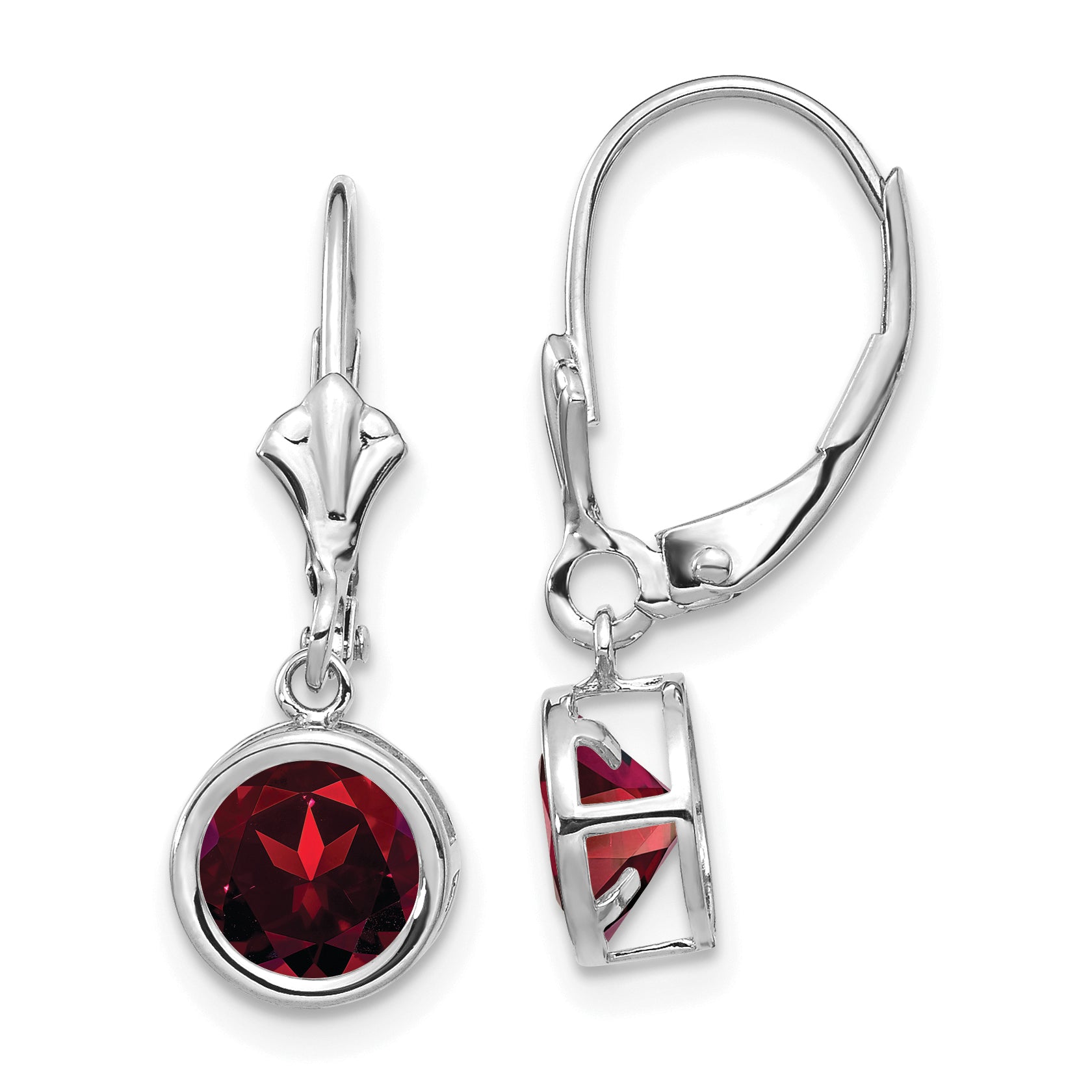 14k White Gold 6mm Garnet Leverback Earrings Main image