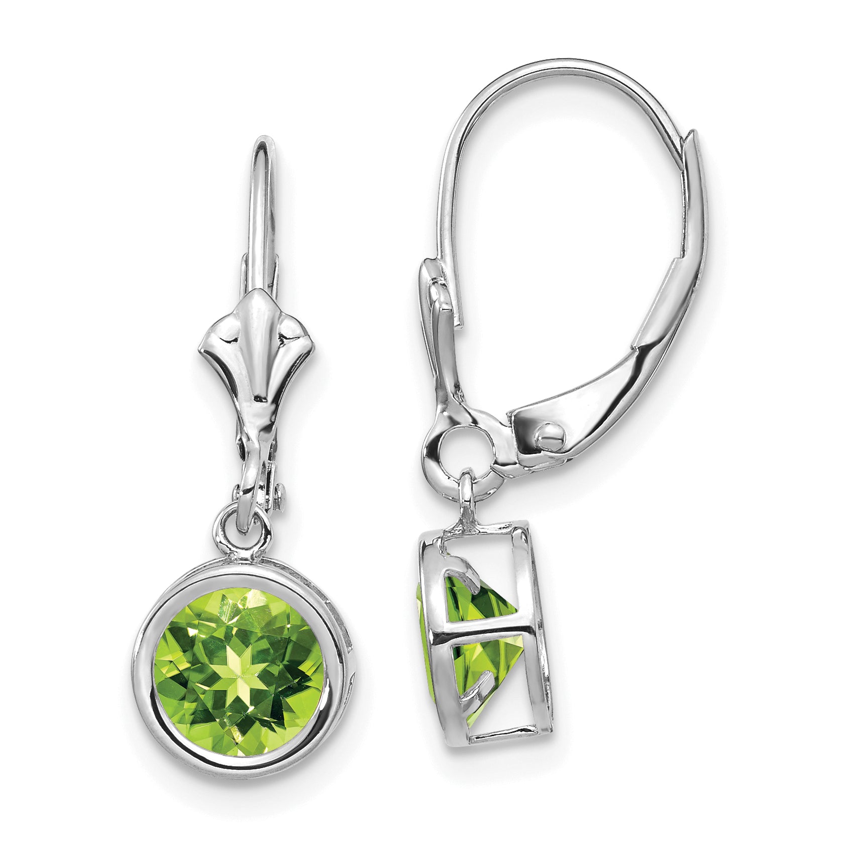 14k White Gold 6mm Peridot Leverback Earrings Main image