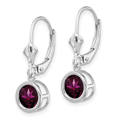 14k White Gold 6mm Rhodolite Garnet Leverback Earrings