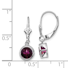 14k White Gold 6mm Rhodolite Garnet Leverback Earrings