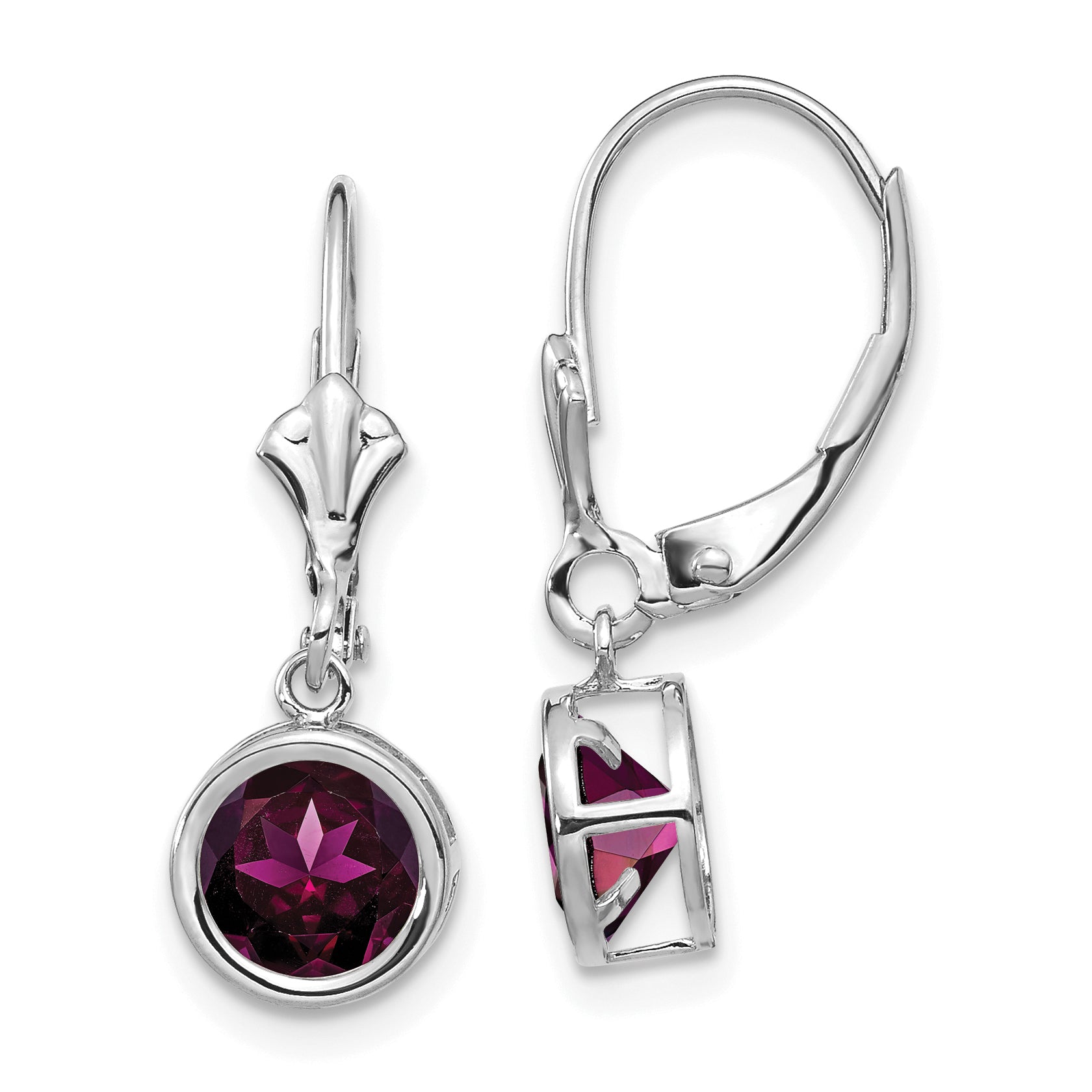 14k White Gold 6mm Rhodolite Garnet Leverback Earrings Main image
