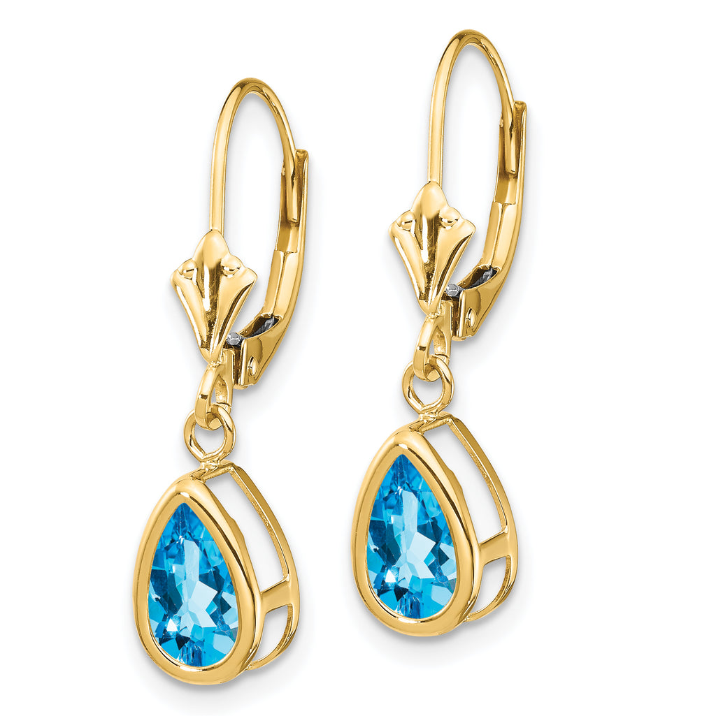 14k 8x5mm Pear Blue Topaz Leverback Earrings