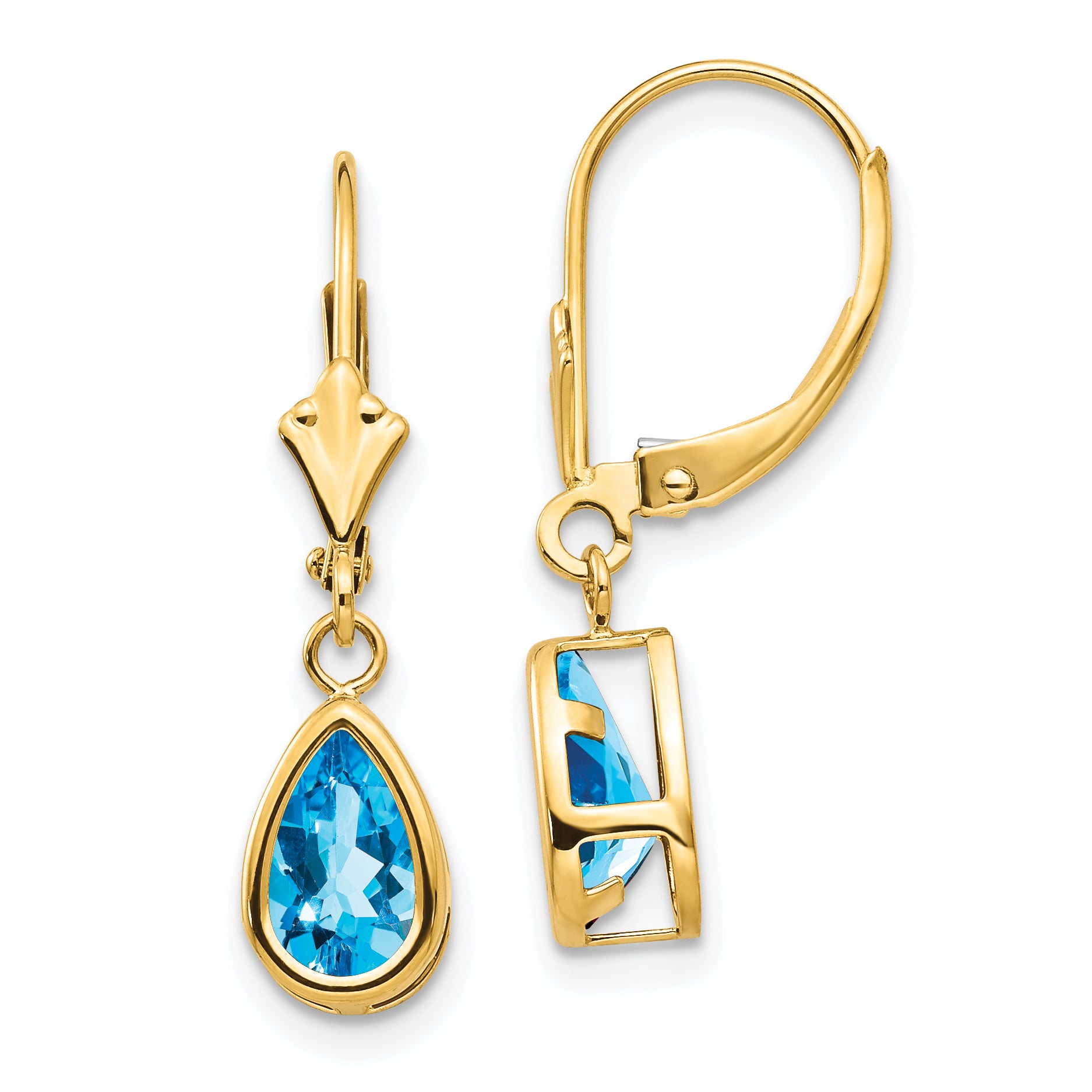 14k 8x5mm Pear Blue Topaz Leverback Earrings Main image