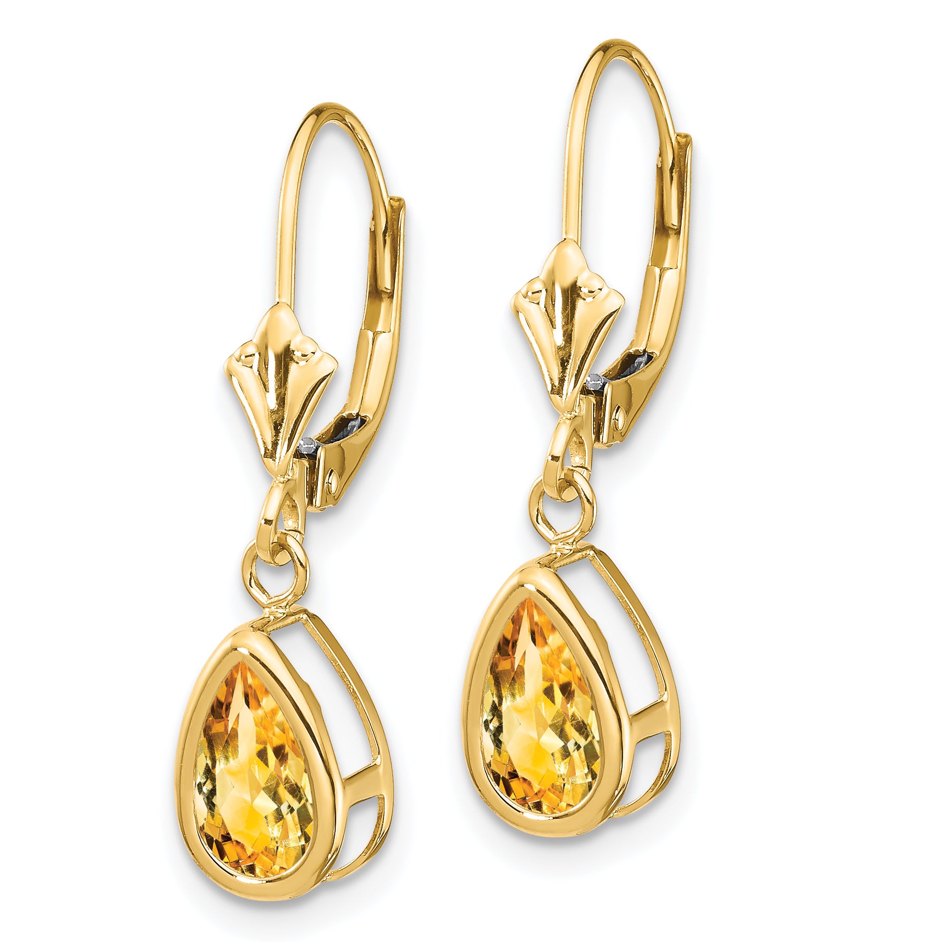 14k 8x5mm Pear Citrine Leverback Earrings Secondary image