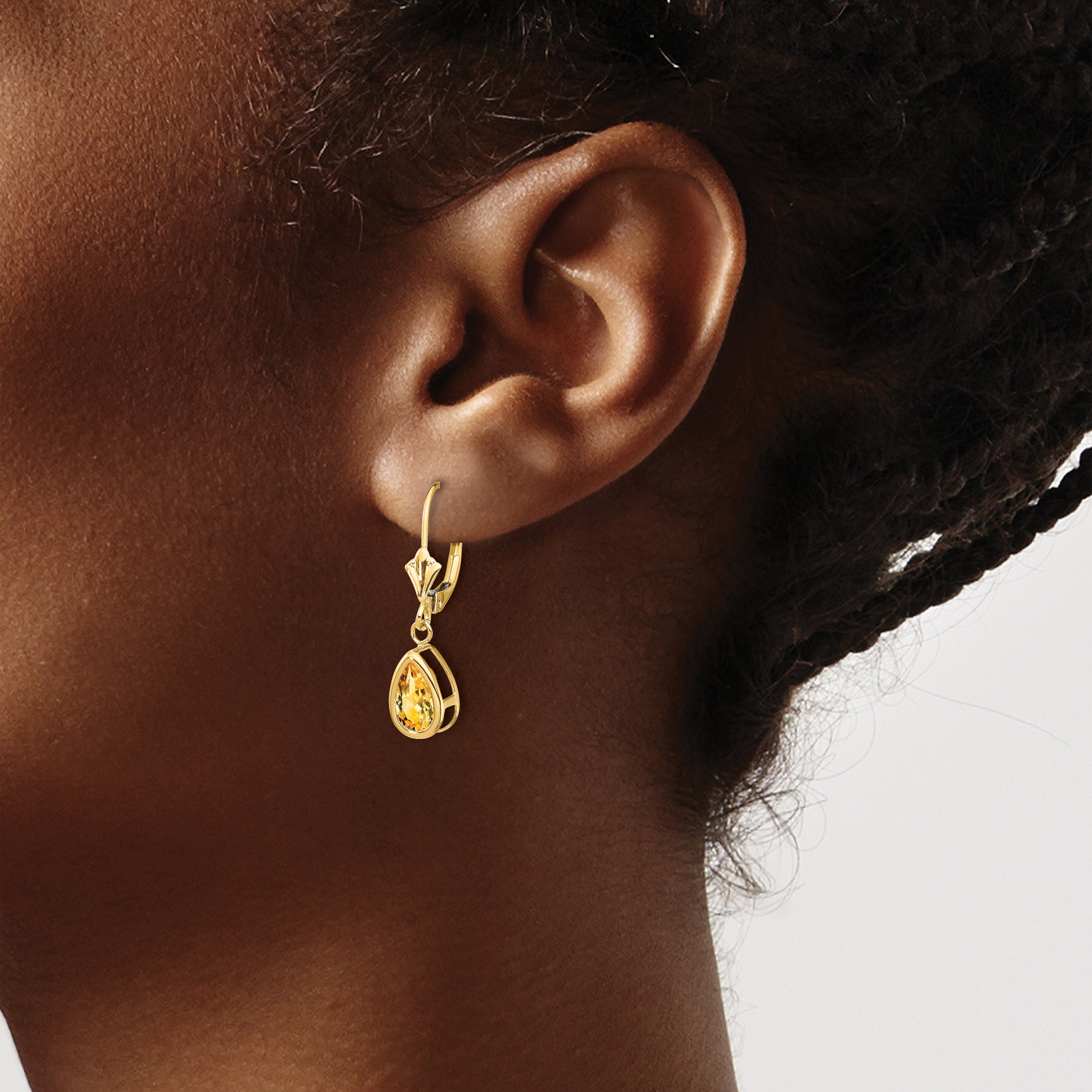 14k 8x5mm Pear Citrine Leverback Earrings