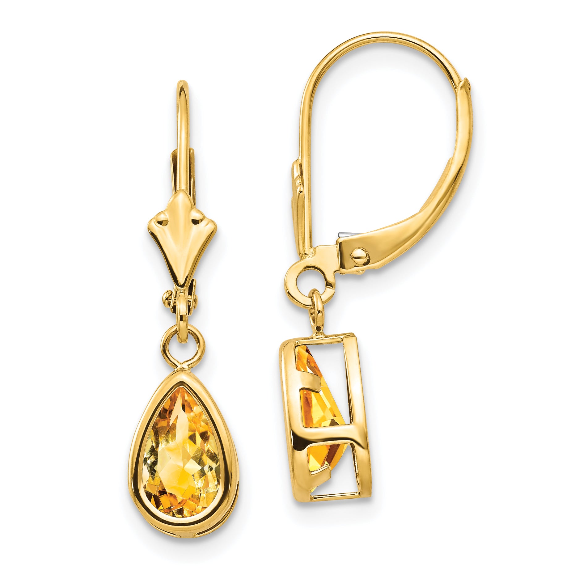 14k 8x5mm Pear Citrine Leverback Earrings Main image