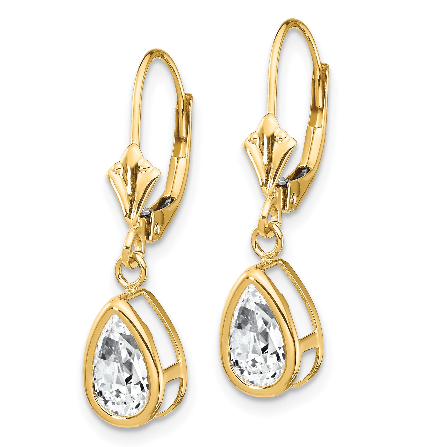 14k 8x5mm Pear Cubic Zirconia Leverback Earrings