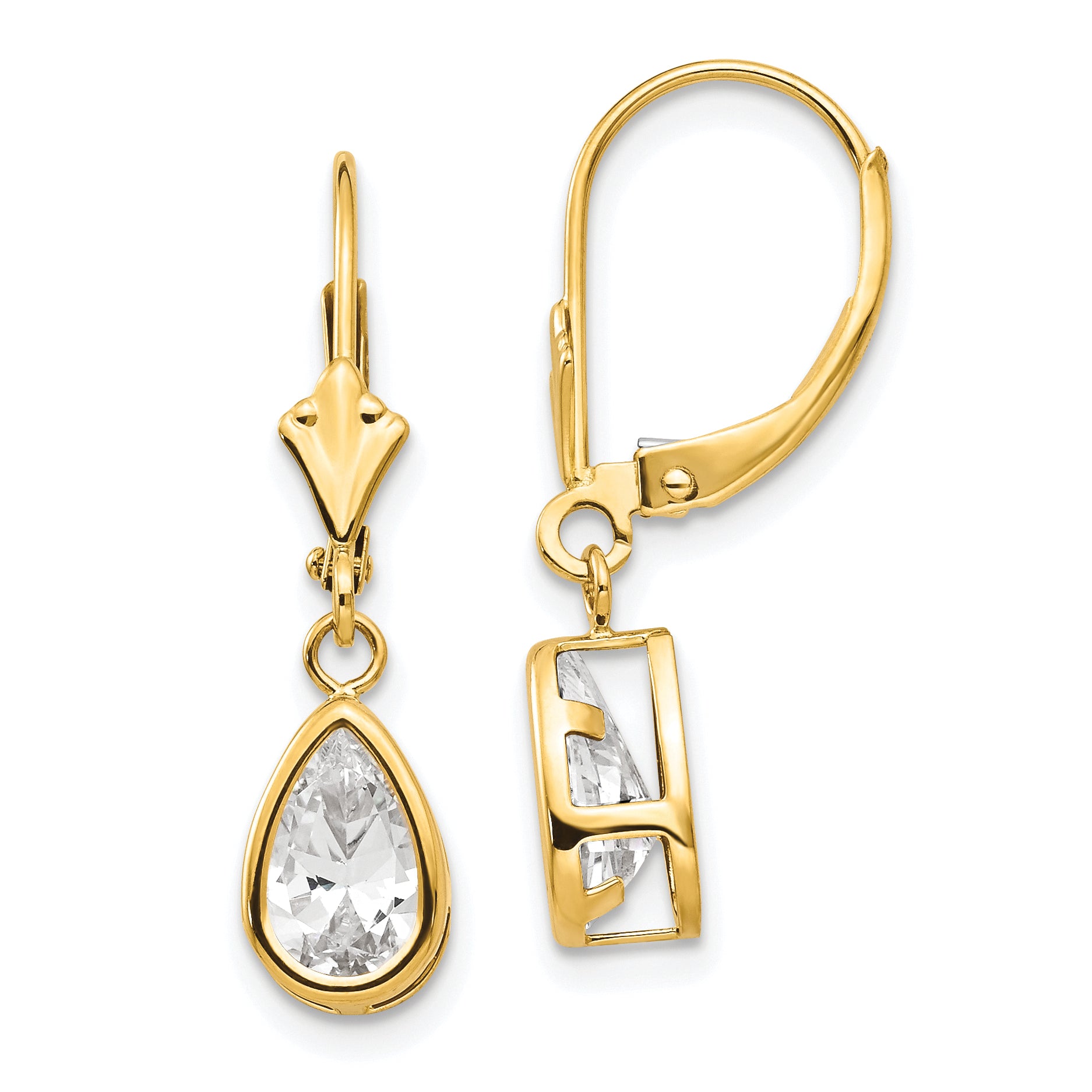 14k 8x5mm Pear Cubic Zirconia Leverback Earrings Main image
