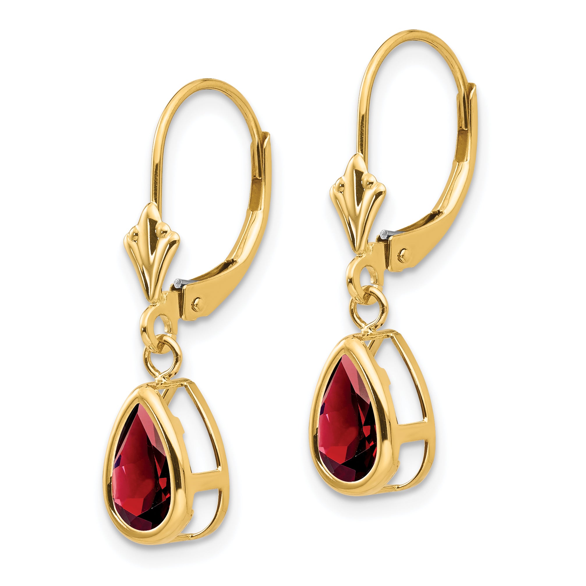 14k 8x5mm Pear Garnet Leverback Earrings