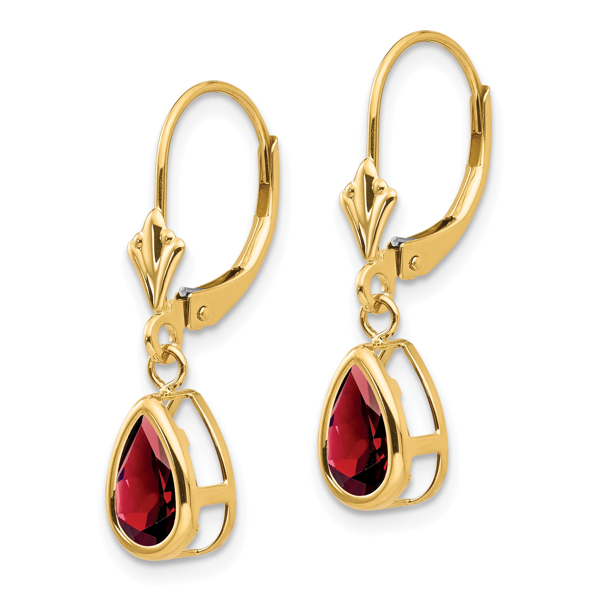 14k 8x5mm Pear Garnet Leverback Earrings Secondary image
