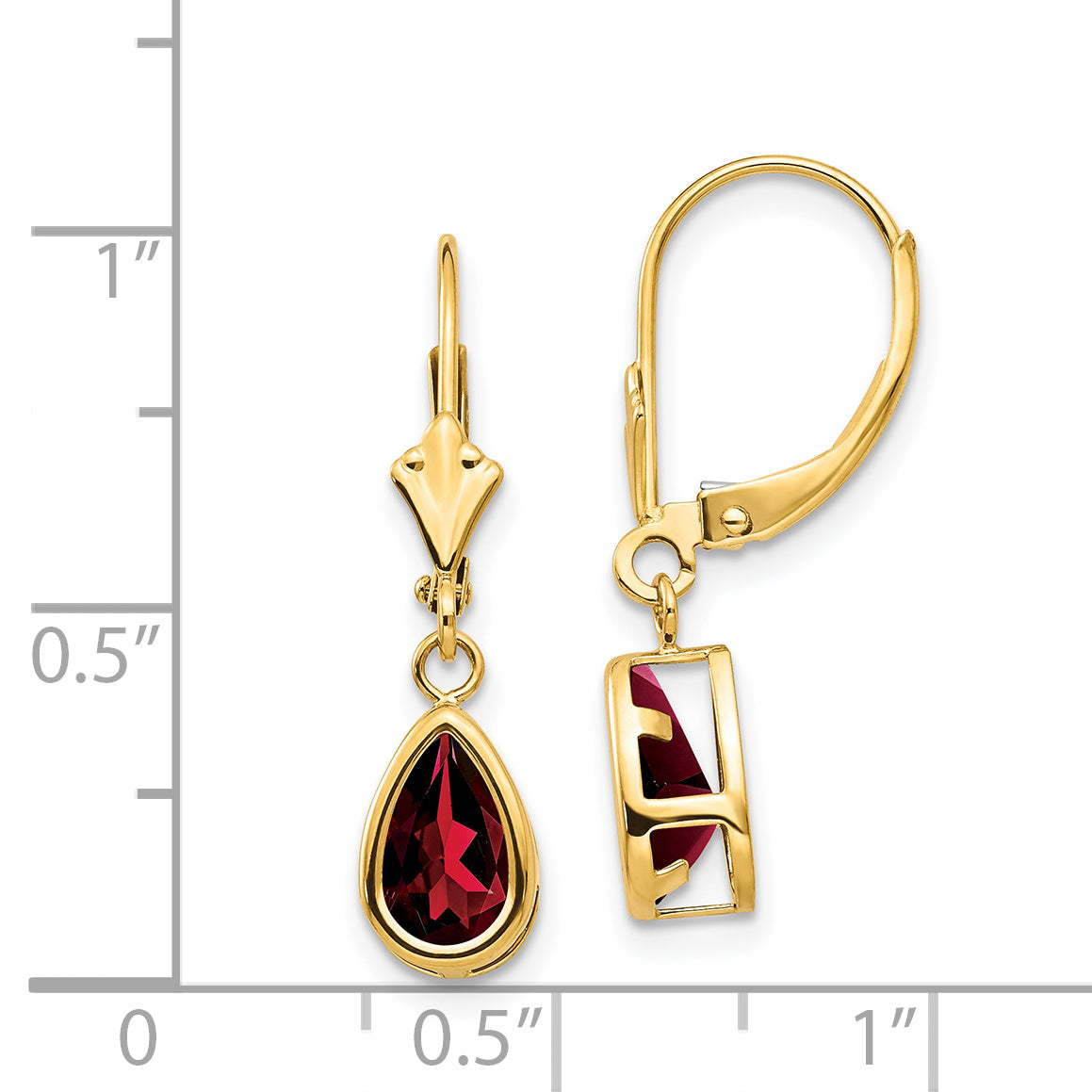 14k 8x5mm Pear Garnet Leverback Earrings