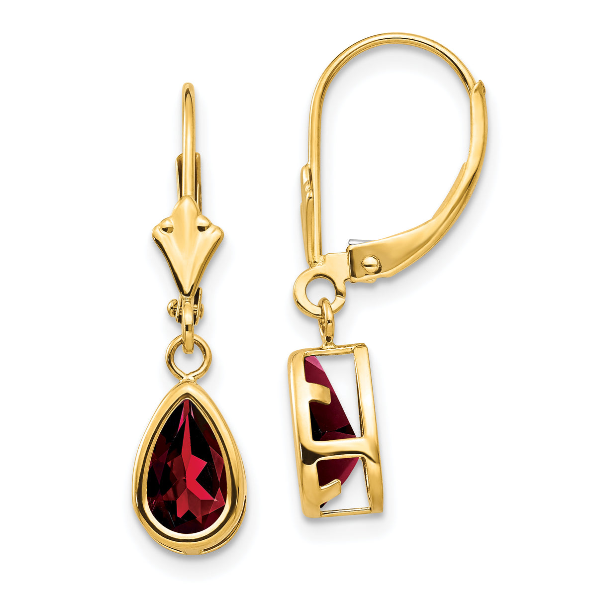 14k 8x5mm Pear Garnet Leverback Earrings