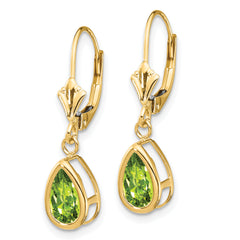 14k 8x5mm Pear Peridot Leverback Earrings