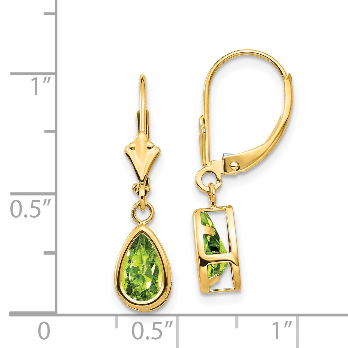 14k 8x5mm Pear Peridot Leverback Earrings