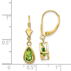 14k 8x5mm Pear Peridot Leverback Earrings