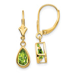 14k 8x5mm Pear Peridot Leverback Earrings