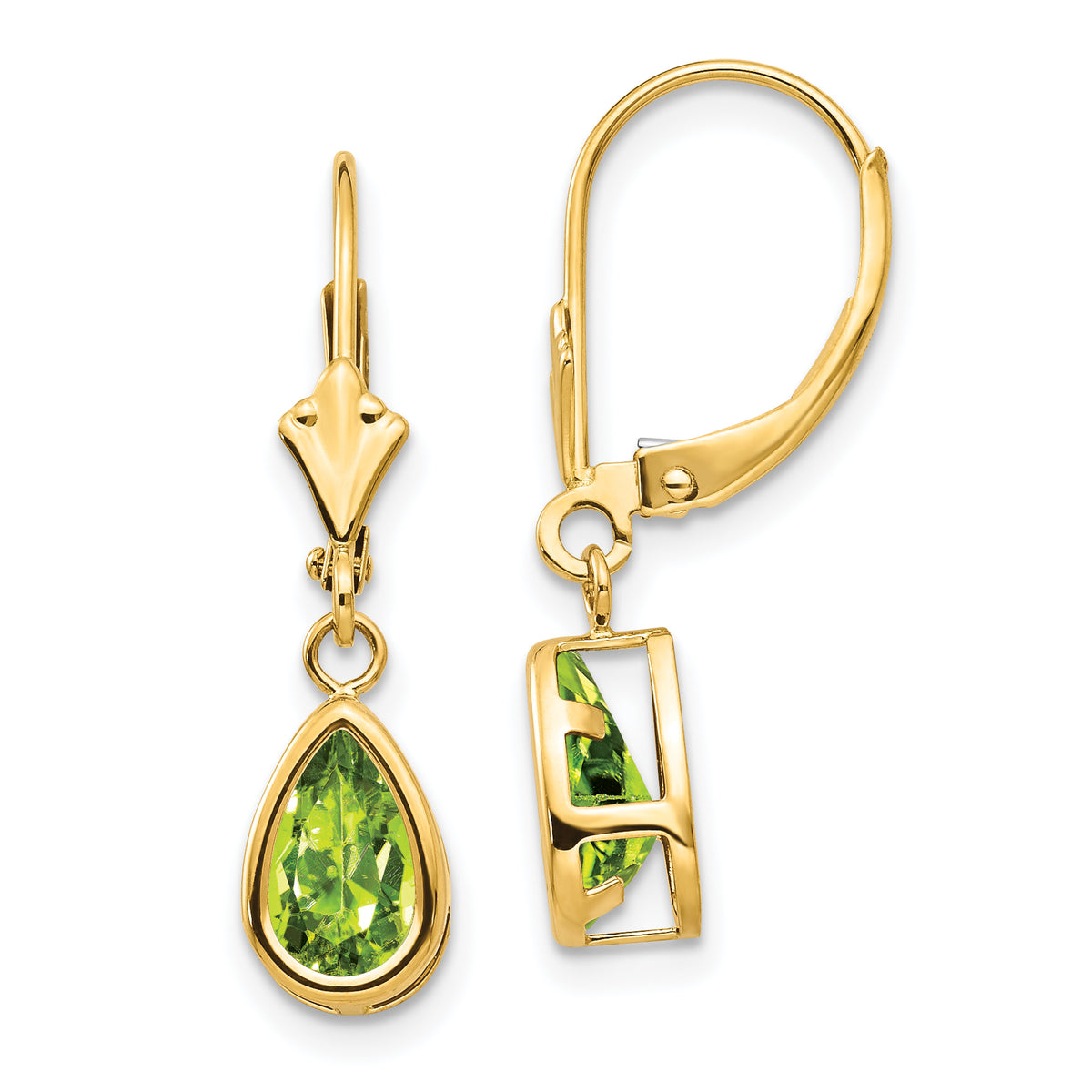 14k 8x5mm Pear Peridot Leverback Earrings