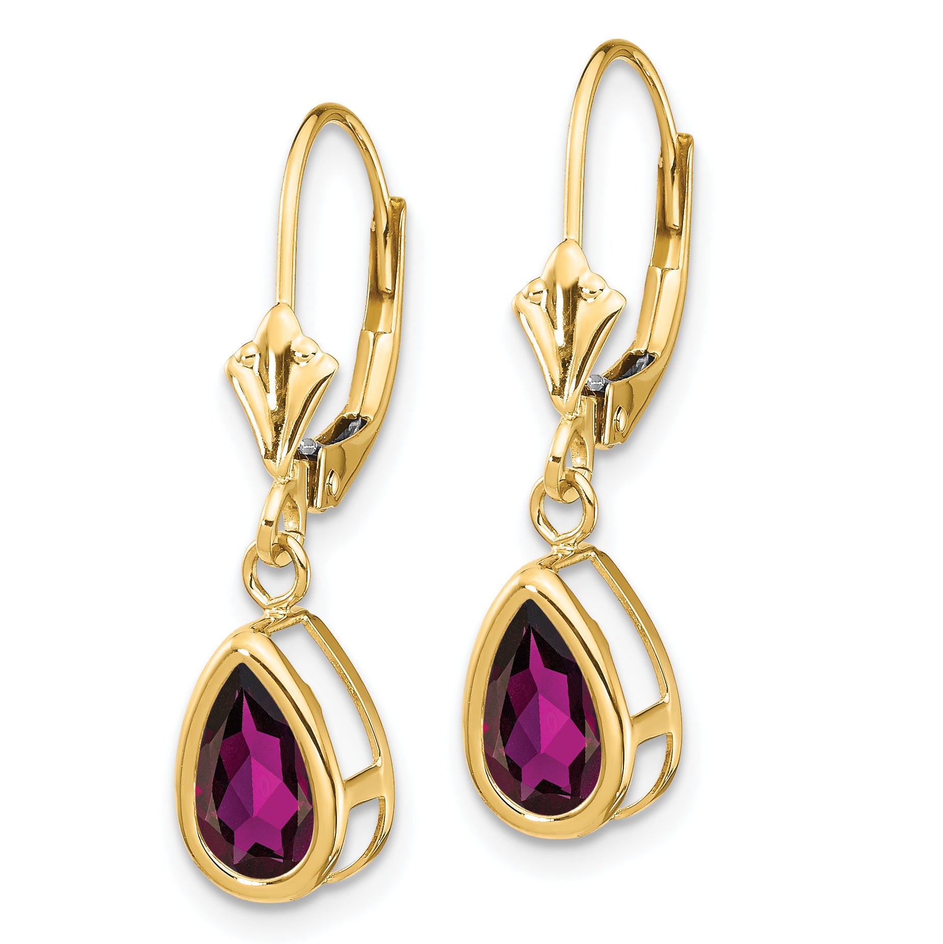 14k 8x5mm Pear Rhodolite Garnet Leverback Earrings Secondary image