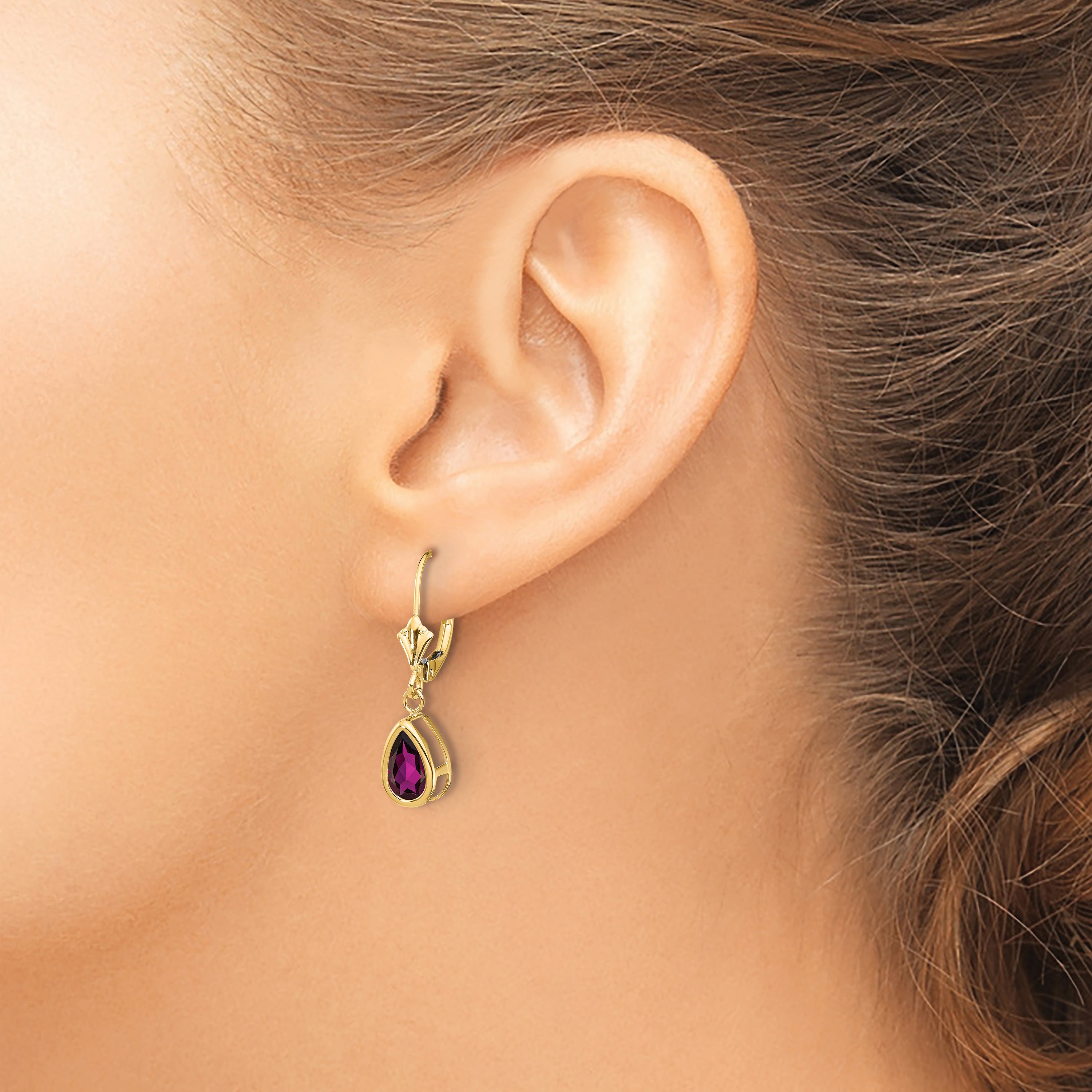 14k 8x5mm Pear Rhodolite Garnet Leverback Earrings