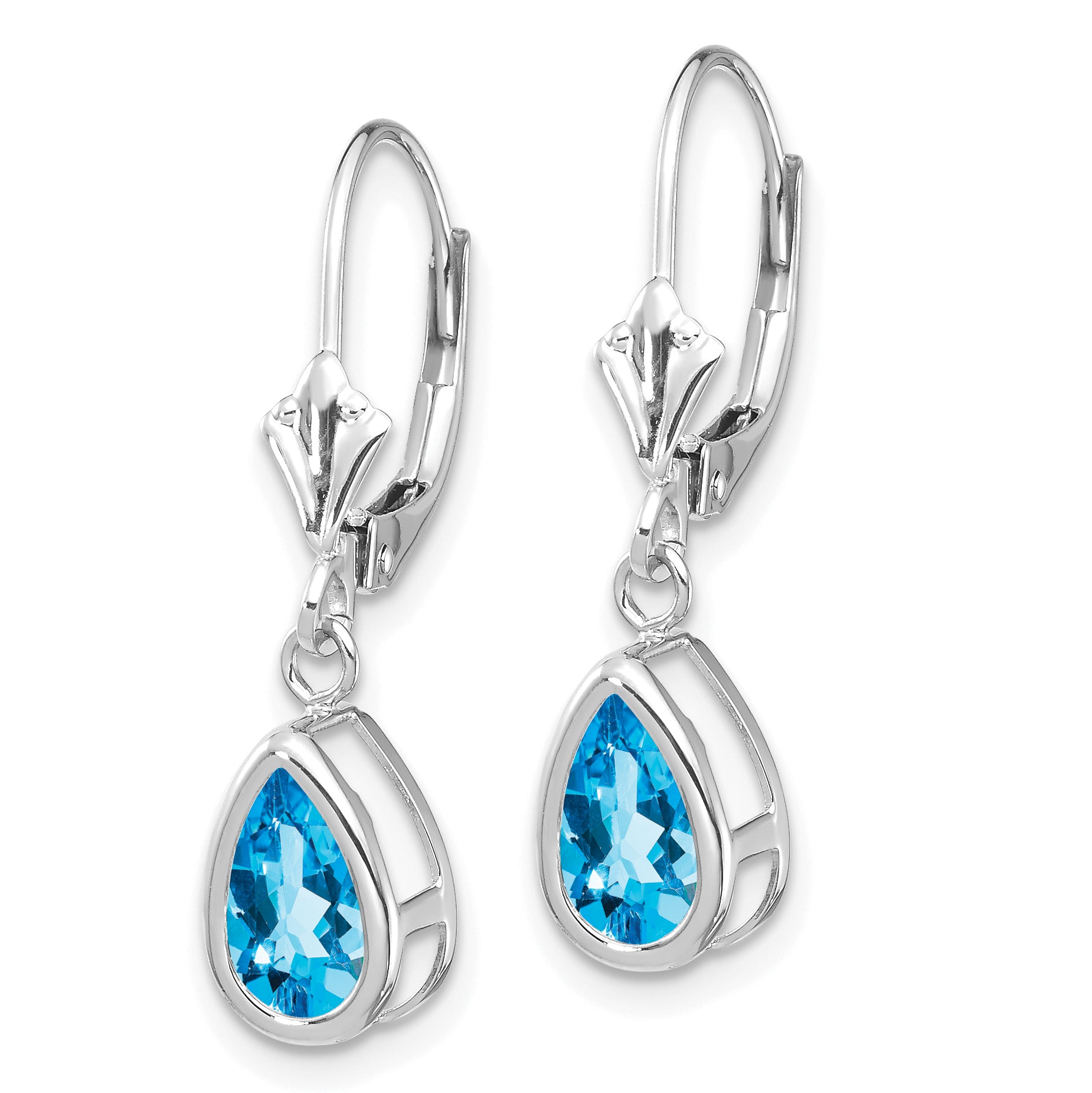 14k White Gold 8x5mm Pear Blue Topaz Leverback Earrings Secondary image