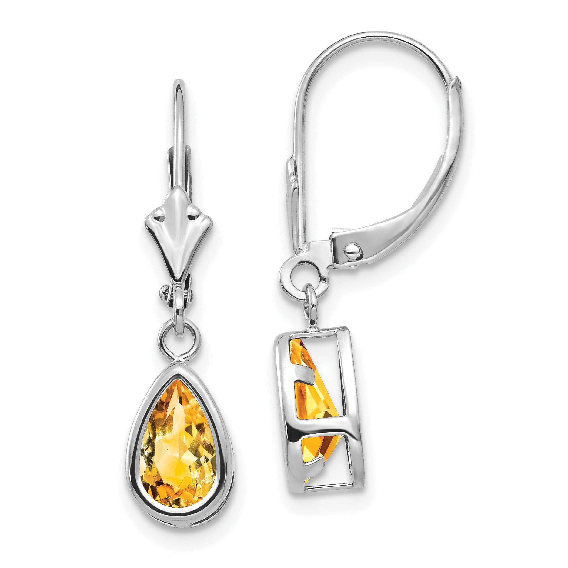 14k White Gold 8x5mm Pear Citrine Leverback Earrings Main image